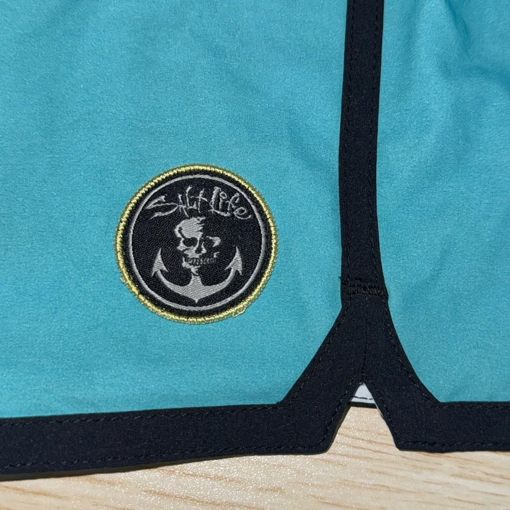 Salt Life SLX-QD Vapor Stretch Board Shorts Mens 38 Ombre Grey Yellow Blue Swim
